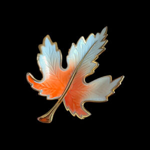 Vintage Autumn Maple Leaf Pin Brooch 2 1/4" Metal Neon orange